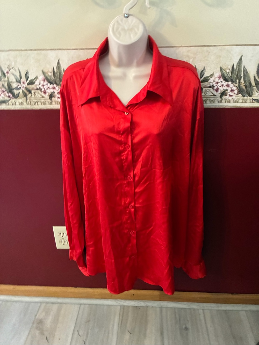 Daisy Red Satin Button-Down Shirt